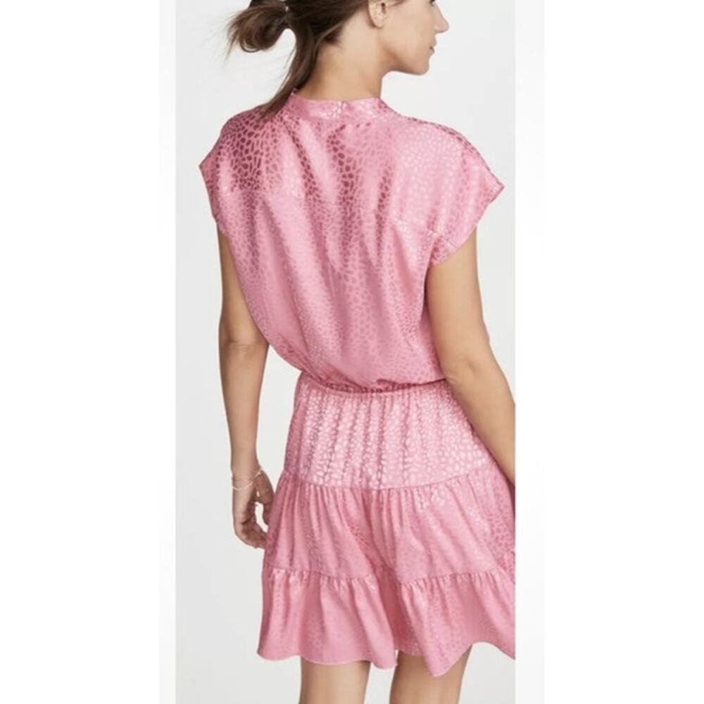 Rebecca Minkoff Ollie flounce dress pink punch animal print pearl button size XL - Picture 3 of 7